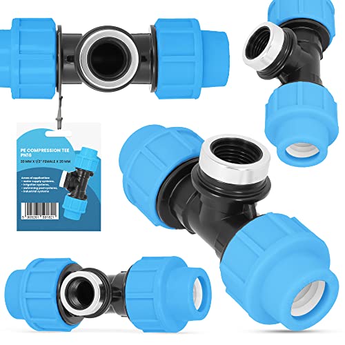 PE-Rohr T-Stück PN16 (20 mm x 1/2''IG x 20 mm) Fitting Verbinder Wasserrohr Bewässerungssystem Dauerhaftes Verbindungsstück für Wasser Bewässerungssysteme Versorgungsleitung Pipeline Sprinklersystem von Instalguru