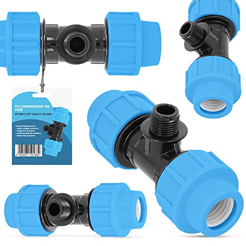 PE-Rohr T-Stück PN16 (25 mm x 1/2'' AG x 25 mm) Fitting Verbinder Wasserrohr Bewässerungssystem Dauerhaftes Verbindungsstück für Wasser Bewässerungssysteme Versorgungsleitung Pipeline Sprinklersystem von Instalguru