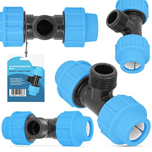 PE-Rohr T-Stück PN16 (25 mm x 1" AG x 25 mm) Fitting Verbinder Wasserrohr Bewässerungssystem Dauerhaftes Verbindungsstück für Wasser Bewässerungssysteme Versorgungsleitung Pipeline Sprinklersystem von Instalguru