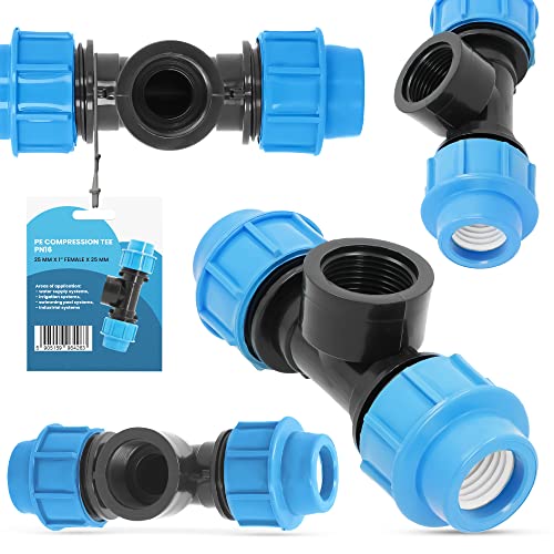 PE-Rohr T-Stück PN16 (25 mm x 1'' IG x 25 mm) Fitting Verbinder Wasserrohr Bewässerungssystem Dauerhaftes Verbindungsstück für Wasser Bewässerungssysteme Versorgungsleitung Pipeline Sprinklersystem von Instalguru
