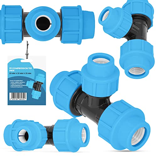 PE-Rohr T-Stück PN16 (25 mm x 20 mm x 25 mm) Fitting Verbinder Wasserrohr Bewässerungssystem Dauerhaftes Verbindungsstück für Wasser Bewässerungssysteme Versorgungsleitung Pipeline Sprinklersystem von Instalguru