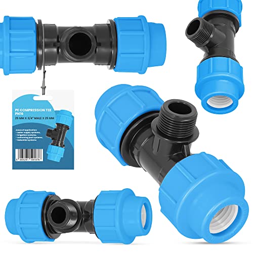 PE-Rohr T-Stück PN16 (25 mm x 3/4'' AG x 25 mm) Fitting Verbinder Wasserrohr Bewässerungssystem Dauerhaftes Verbindungsstück für Wasser Bewässerungssysteme Versorgungsleitung Pipeline Sprinklersystem von Instalguru