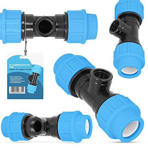 PE-Rohr T-Stück PN16 (32 mm x 3/4''IG x 32 mm) Fitting Verbinder Wasserrohr Bewässerungssystem Dauerhaftes Verbindungsstück für Wasser Bewässerungssysteme Versorgungsleitung Pipeline Sprinklersystem von Instalguru