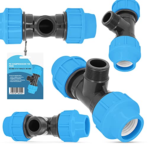 PE-Rohr T-Stück PN16 (40 mm x 1 1/4" AG x 40 mm)Fitting Verbinder Wasserrohr Bewässerungssystem Dauerhaftes Verbindungsstück für Wasser BewässerungssystemevVersorgungsleitung Pipeline Sprinklersystem von Instalguru