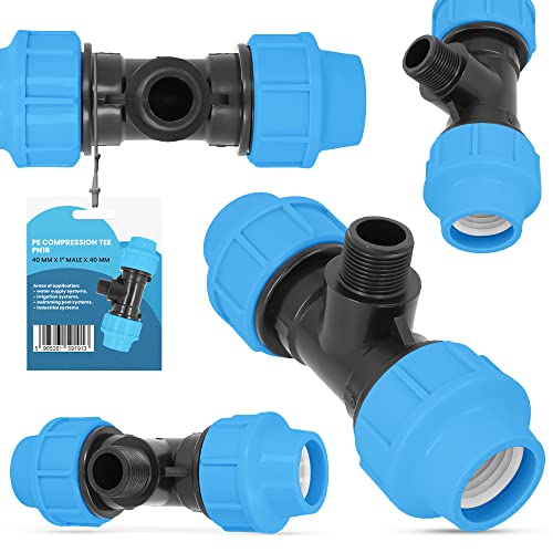 PE-Rohr T-Stück PN16 (40 mm x 1'' AG x 40 mm)Fitting Verbinder Wasserrohr Bewässerungssystem Dauerhaftes Verbindungsstück für Wasser Bewässerungssysteme Versorgungsleitung Pipeline Sprinklersystem von Instalguru