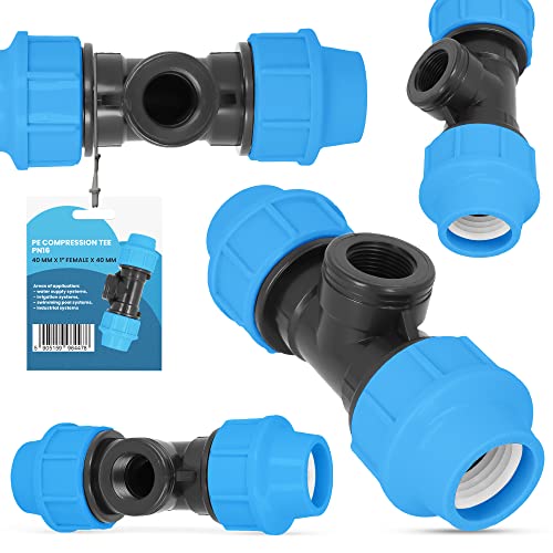 PE-Rohr T-Stück PN16 (40 mm x 1''IG x 40 mm) Fitting Verbinder Wasserrohr Bewässerungssystem Dauerhaftes Verbindungsstück für Wasser Bewässerungssysteme Versorgungsleitung Pipeline Sprinklersystem von Instalguru