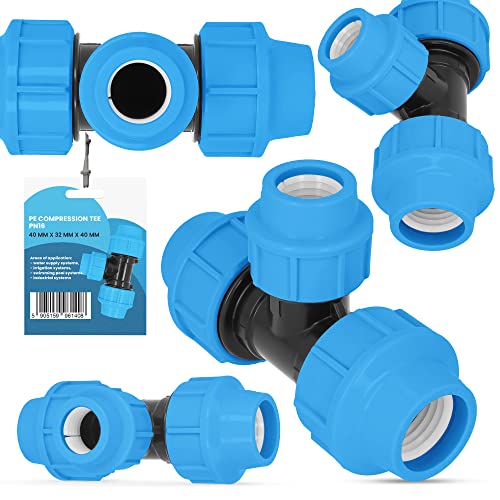 PE-Rohr T-Stück PN16 (40 mm x 32 mm x 40 mm) Fitting Verbinder Wasserrohr Bewässerungssystem Dauerhaftes Verbindungsstück für Wasser Bewässerungssysteme Versorgungsleitung Pipeline Sprinklersystem von Instalguru