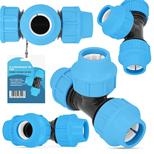 PE-Rohr T-Stück PN16 (40 mm x 40 mm x 40 mm) Fitting Verbinder Wasserrohr Bewässerungssystem Dauerhaftes Verbindungsstück für Wasser Bewässerungssysteme Versorgungsleitung Pipeline Sprinklersystem von Instalguru