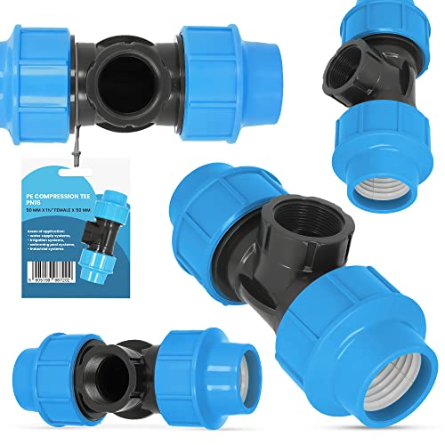 PE-Rohr T-Stück PN16 (50 mm x 1 1/2''IG x 50 mm) Fitting Verbinder Wasserrohr Bewässerungssystem Dauerhaftes Verbindungsstück für Wasser Bewässerungssysteme Versorgungsleitung Pipeline Sprinklersystem von Instalguru
