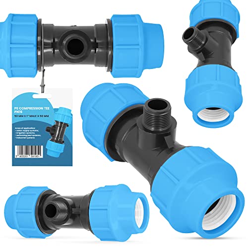 PE-Rohr T-Stück PN16 (50 mm x 1'' AG x 50 mm) Fitting Verbinder Wasserrohr Bewässerungssystem Dauerhaftes Verbindungsstück für Wasser Bewässerungssysteme Versorgungsleitung Pipeline Sprinklersystem von Instalguru
