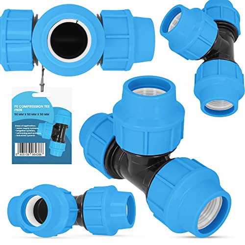PE-Rohr T-Stück PN16 (50 mm x 50 mm x 50 mm) Verbinder Wasserrohr Bewässerungssystem Dauerhaftes Verbindungsstück für Wasser Bewässerungssysteme Garten Versorgungsleitung Pipeline Sprinklersystem von Instalguru