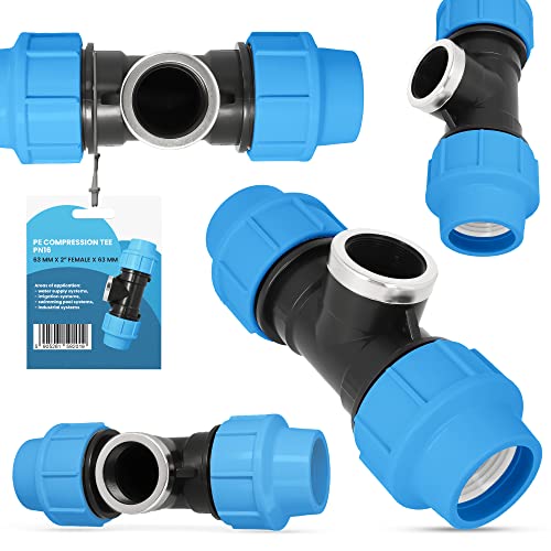 PE-Rohr T-Stück PN16 (63 mm x 2'' IG x 63 mm) Fitting Verbinder Wasserrohr Bewässerungssystem Dauerhaftes Verbindungsstück für Wasser Bewässerungssysteme Versorgungsleitung Pipeline Sprinklersystem von Instalguru