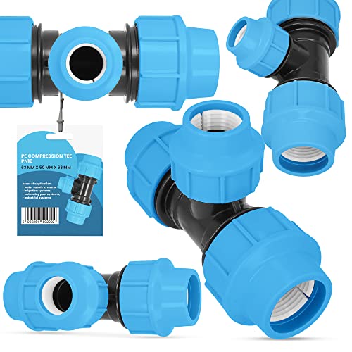 PE-Rohr T-Stück PN16 (63 mm x 50 mm x 63 mm) Fitting Verbinder Wasserrohr Bewässerungssystem Dauerhaftes Verbindungsstück für Wasser Bewässerungssysteme Versorgungsleitung Pipeline Sprinklersystem von Instalguru