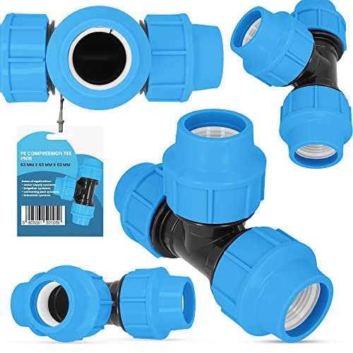 PE-Rohr T-Stück PN16 (63 mm x 63 mm x 63 mm) Fitting Verbinder Wasserrohr Bewässerungssystem Dauerhaftes Verbindungsstück für Wasser Bewässerungssysteme Versorgungsleitung Pipeline Sprinklersystem von Instalguru