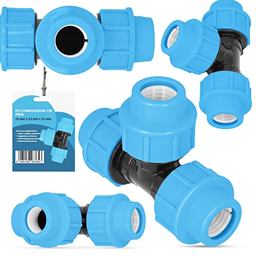 PE-Rohr T-Stück PN16 25 mm x 25 mm x 25 mm Fitting Verbinder Wasserrohr Bewässerungssystem Dauerhaftes Verbindungsstück für Wasser Bewässerungssysteme Versorgungsleitung Pipeline Sprinklersystem von Instalguru
