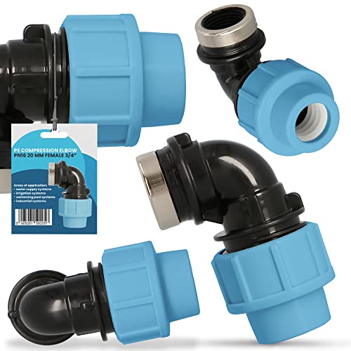 PE Rohr Winkel 90° Bogen PN16 (20 mm x 3/4'' IG) Kupplung Fitting Wasserrohrbogen L-Stück Bewässerungssystem Wasserleitung Wasserrohr Verbinder Garten Versorgungsleitung Pipeline Sprinklersystem von Instalguru