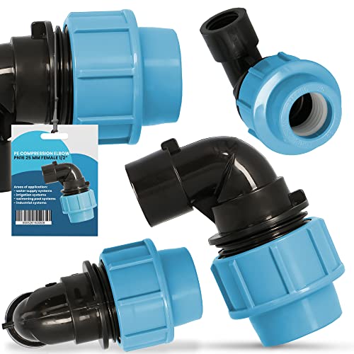 PE Rohr Winkel 90° Bogen PN16 (25 mm x 1/2'' IG) Kupplung Fitting Wasserrohrbogen L-Stück Bewässerungssystem Wasserleitung Wasserrohr Verbinder Garten Versorgungsleitung Pipeline Sprinklersystem von Instalguru