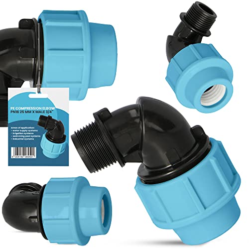 PE Rohr Winkel 90° Bogen PN16 (25 mm x 3/4'' AG) Kupplung Fitting Wasserrohrbogen L-Stück Bewässerungssystem Wasserleitung Wasserrohr Verbinder Garten Versorgungsleitung Pipeline Sprinklersystem von Instalguru