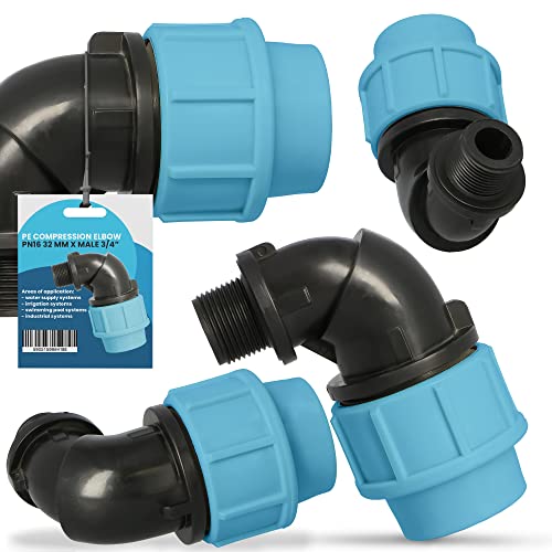 PE Rohr Winkel 90° Bogen PN16 (32 mm x 3/4'' AG) Kupplung Fitting Wasserrohrbogen L-Stück Bewässerungssystem Wasserleitung Wasserrohr Verbinder Garten Versorgungsleitung Pipeline Sprinklersystem von Instalguru