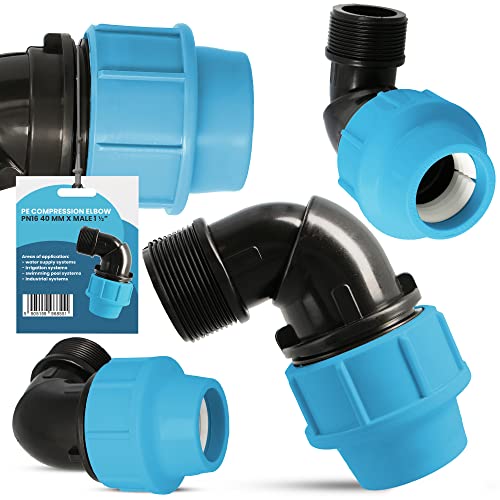 PE Rohr Winkel 90° Bogen PN16 (40 mm x 1 1/2'' AG) Kupplung Fitting Wasserrohrbogen L-Stück Bewässerungssystem Wasserleitung Wasserrohr Verbinder Garten Versorgungsleitung Pipeline Sprinklersystem von Instalguru