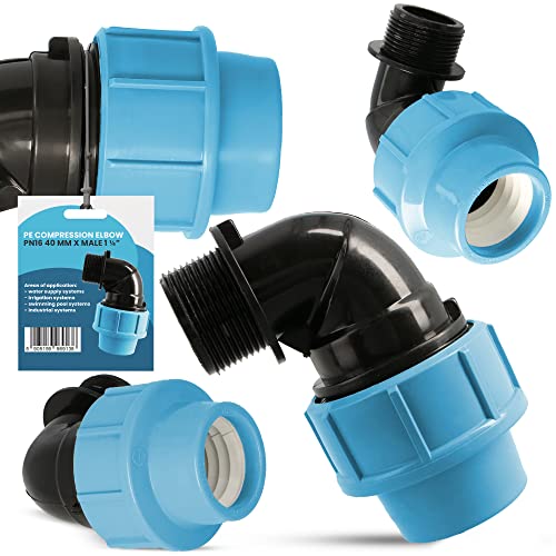 PE Rohr Winkel 90° Bogen PN16 (40 mm x 1 1/4'' AG) Kupplung Fitting Wasserrohrbogen L-Stück Bewässerungssystem Wasserleitung Wasserrohr Verbinder Garten Versorgungsleitung Pipeline Sprinklersystem von Instalguru