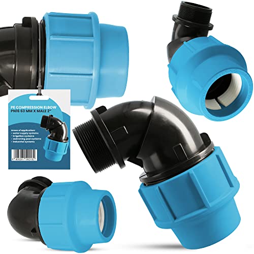 PE Rohr Winkel 90° Bogen PN16 (63 mm x 2'' AG) Kupplung Fitting Wasserrohrbogen L-Stück Bewässerungssystem Wasserleitung Wasserrohr Verbinder Garten Versorgungsleitung Pipeline Sprinklersystem von Instalguru