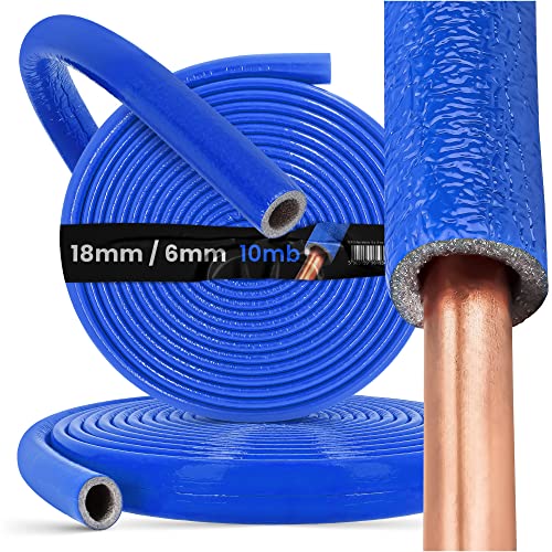 PE-Rohrisolierung Isolierschlauch 10 m Rolle x Ø 18 mm / 6 mm Isolierstärke Blau | Schutzschlauch Heizungsrohr Isolierung mit Schutzhaut | Rohr Dämmung Schlauch Rohrdämmung Warmwasserleitung Heizung von Instalguru