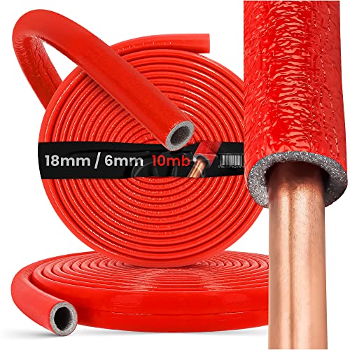 PE-Rohrisolierung Isolierschlauch 10 m Rolle x Ø 18 mm / 6 mm Isolierstärke Rot | Schutzschlauch Heizungsrohr Isolierung mit Schutzhaut | Rohr Dämmung Schlauch Rohrdämmung Warmwasserleitung Heizung von Instalguru