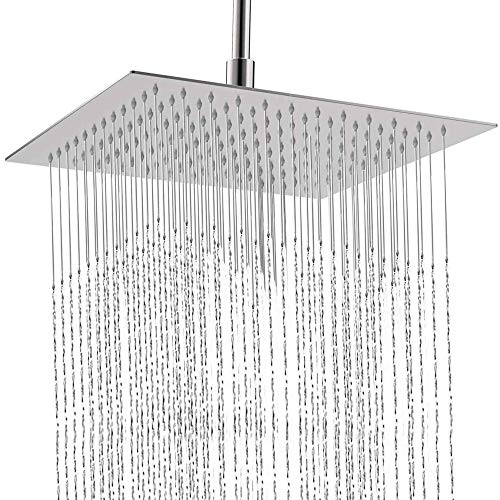 SLIM Quadratische Edelstahl Duschkopf Regendusche 20x20 cm XXL | Regenduschkopf Gross 8 Zoll Brausekopf Dusche Armaturen Anti-Kalk Eckig | Kopfbrause Chrom Ultradünn Wassersparender Duscharmatur von Instalguru