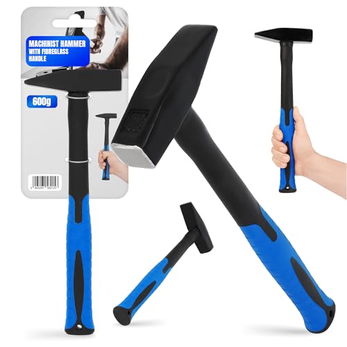 Schlosserhammer mit Fiberglasstiel Hammer 600g Schlosser Fäustel Glasfaserstiel Ingenieurhammer Montagehammer Schlosser-Werkzeug Ergonomischer Griff Antirutsch Gummi Stahl Hammerkopf Stahlkopf von Instalguru