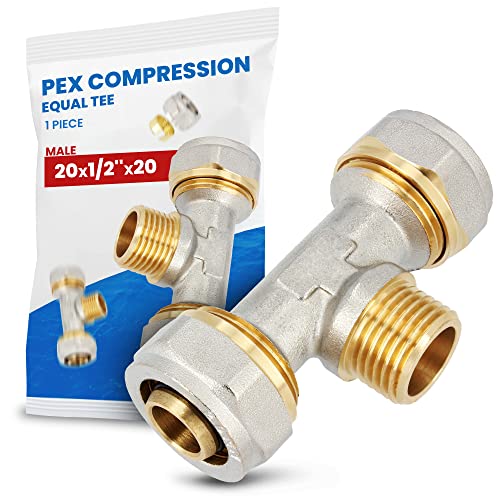 T-Stück PEX-AL-PEX Schraubfitting 20 x 1/2'' x 20 AG Messing Klemmverschraubung Sanitärsystem Heizungsschlauch Rohradapter T-Anschluss von Instalguru