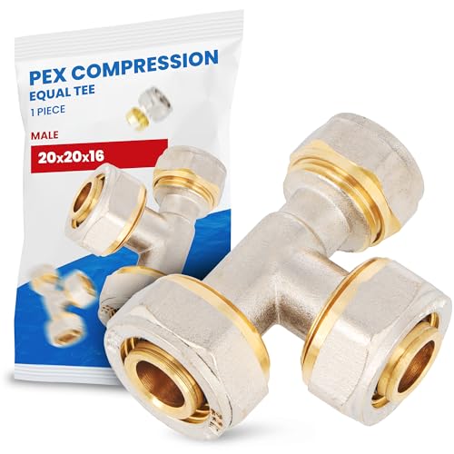 T-Stück PEX-AL-PEX Schraubfitting 20 x 20 x 16 mm Messing Klemmverschraubung Sanitärsystem Heizungsschlauch Rohradapter T-Anschluss von Instalguru