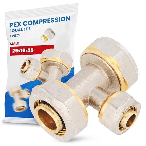 T-Stück PEX-AL-PEX Schraubfitting 25 x 16 x 25 mm Messing Klemmverschraubung Sanitärsystem Heizungsschlauch Rohradapter T-Anschluss von Instalguru