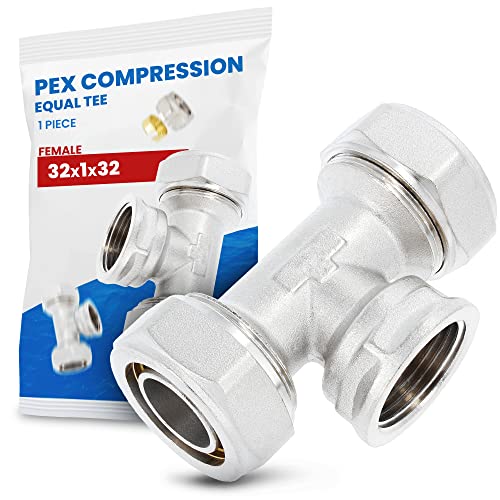 T-Stück PEX-AL-PEX Schraubfitting 32 x 1'' x 32 IG Messing Klemmverschraubung Sanitärsystem Heizungsschlauch Rohradapter T-Anschluss von Instalguru