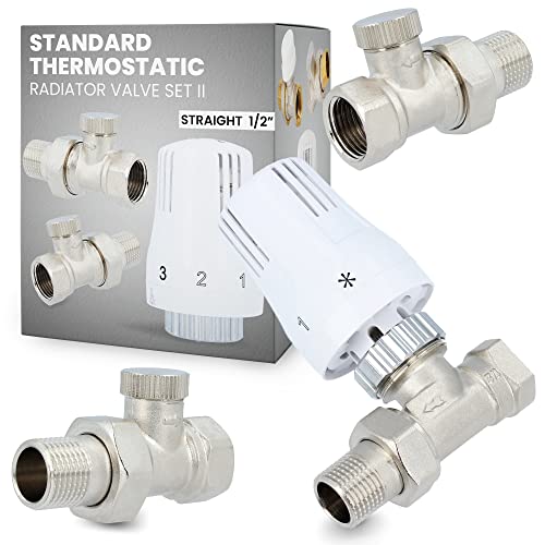 Thermostatisches Heizkörperventil-Set TRV Standard II Durchgang 1/2'' Messing Zentralheizungssteuerung Thermostat-KomplettSet Thermostatkopf M30x1,5 Rücklaufverschraubung Thermostatventil-Unterteil von Instalguru