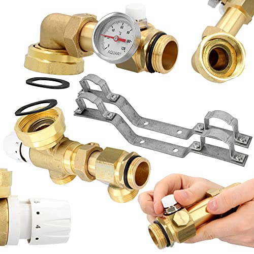 Verteiler Mischventil Einheit Controller Blending Heizungsanschluss Messing 210/130 mm Thermometeranschlüsse Rohrverschraubungen von Instalguru