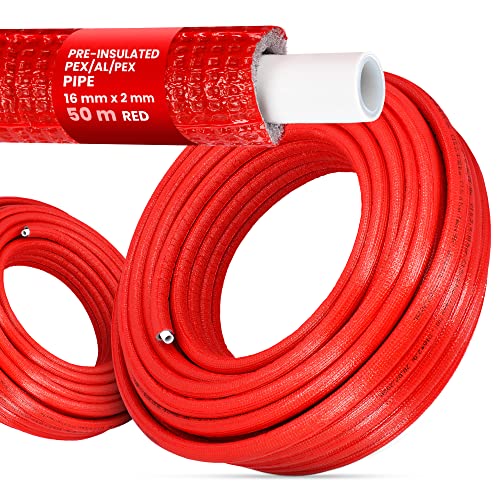 Vorisoliertes PEX/AL/PEX-Rohr Polyethylen-Ummantelung Stark Langlebig 16 x 2 mm Rot 50 m Wasserversorgungs-Heizsysteme von Instalguru