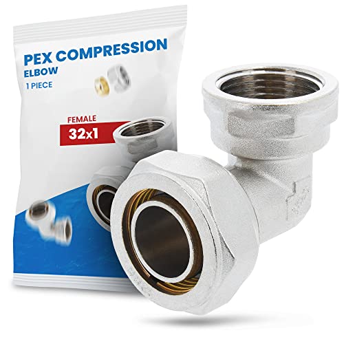 Winkelverbinder PEX-AL-PEX Schraubfitting Klemmverschraubungen Aluverbundrohr Sanitär-Heizungssystem 32 x 1'' IG | Messing Schraub-Kupplung Übergang Winkel 90° Verbundrohrsystem von Instalguru