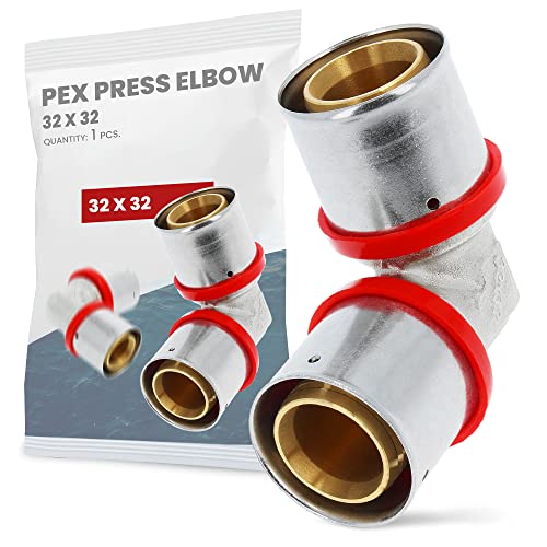 Winkelverbinder PEX-Pressfittings 32 x 32 Heizung Sanitärsysteme Messing Stahl EPDM O-Ringe Perfekte Dichtigkeit Heizungs- Sanitär- Trinkwasserinstallation von Instalguru