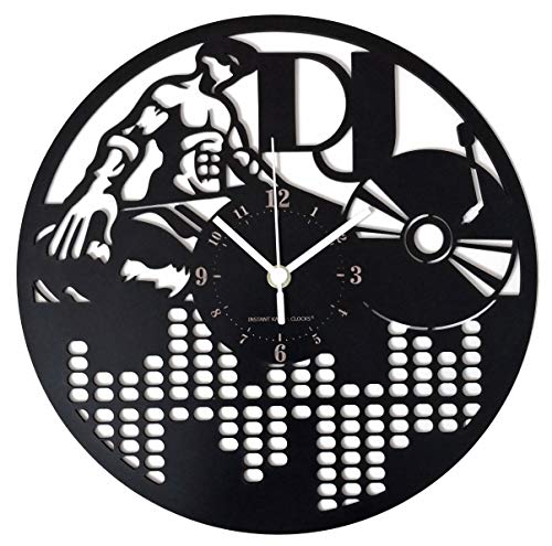 Instant Karma Clocks Dj Deeejay Wanduhr, flach, Vinyl, Geschenkidee, HDF, Holz, Schwarz von Instant Karma Clocks