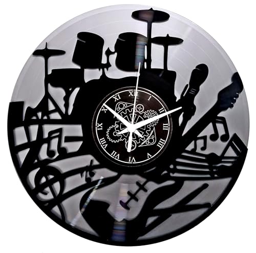 Instant Karma Clocks | Musik Wanduhr | Wanddeko mit Schlagzeug und Gitarre | Geschenkidee für Musiker | Kreatives Design fürs Musikzimmer von Instant Karma Clocks