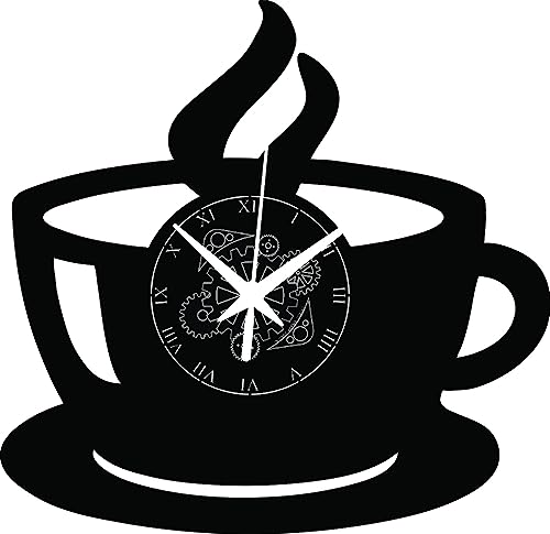Instant Karma Clocks | Kaffeetasse ➤ Wanduhr aus Vinyl für Bar Gebäck Rösten Restaurant Kaffeemaschine Kaffee von Instant Karma Clocks