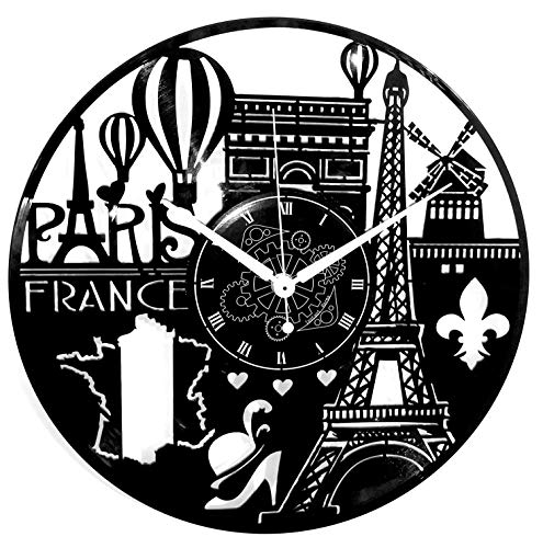 Instant Karma Clocks | Paris Frankreich Wanduhr – Wanddeko mit Eiffelturm, Arc de Triomphe & mehr | Geräuschlosem Quarzwerk | Geschenkidee für Küche, Schlafzimmer, Wohnzimmer von Instant Karma Clocks