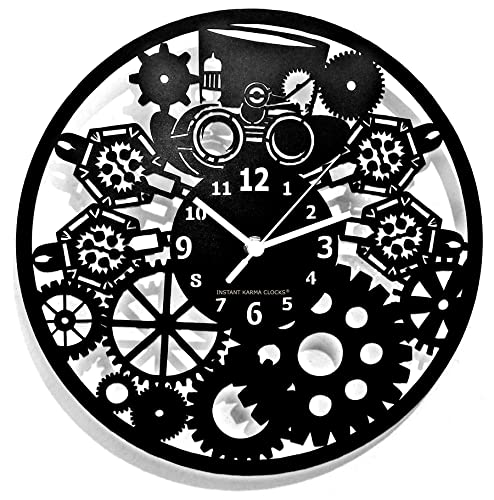 Instant Karma Clocks | Steampunk ➤ Wanduhr für Wohnzimmer, Küche, Schlafzimmer, Büro | Uhrräder | Mechanische Skelettuhr | Noiseless Leise Ohne Tickgeräusche | Industriedekor Für Wohnzimmer von Instant Karma Clocks