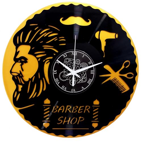 Instant Karma Clocks - Vinyl Wanduhr Vintage Schallplatten-Design handgemachte Dekor Friseur Modernes Design Barber Shop Bart Friseursalon (Schwarz und Gold) von Instant Karma Clocks