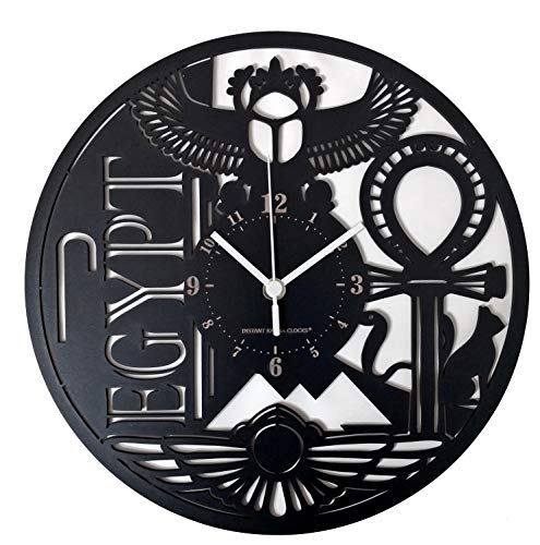 Instant Karma Clocks Wanduhr Ägypten Reise Pyramiden Horus Symbologie Wüste Ankh Ethnische Geschenkidee, Holz HDF, Schwarz von Instant Karma Clocks