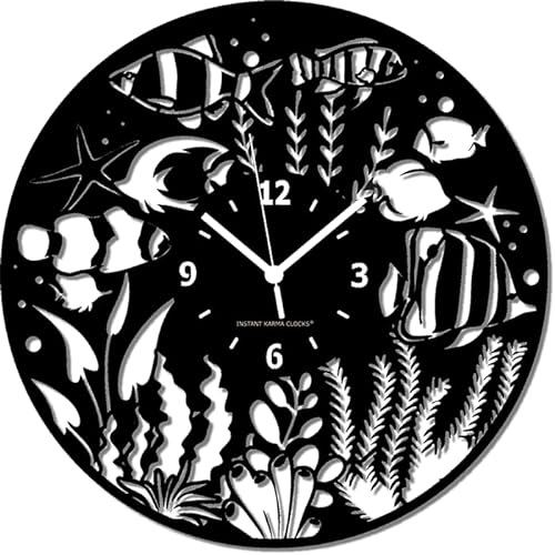 Instant Karma Clocks Wanduhr – Aquarium Fische Meer Ozean Durchmesser 30 cm Schwarz von Instant Karma Clocks