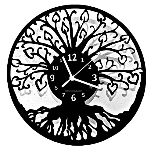 Instant Karma Clocks Baum des Lebens Wanduhr Dekoration Hause Geschenkidee Tree of Life Schwarz Holz 30cm von Instant Karma Clocks