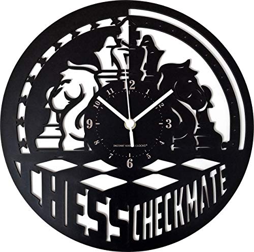 Instant Karma Clocks Wanduhr Chess Schachbrett Spieler Master Checkmate Geschenkidee, schwarz, Holz, L06 von Instant Karma Clocks