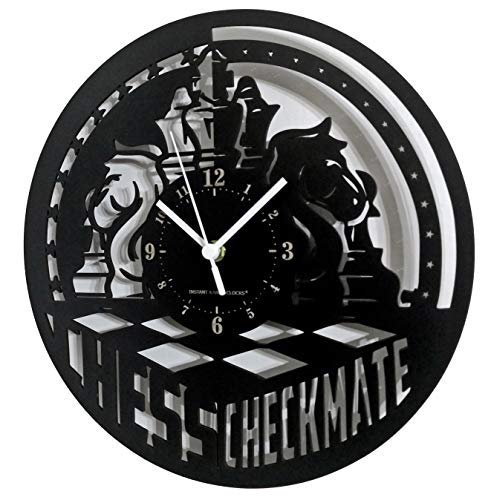 Instant Karma Clocks Wanduhr Chess Schachbrett Spieler Master Checkmate Geschenkidee, schwarz, Holz, L06 von Instant Karma Clocks
